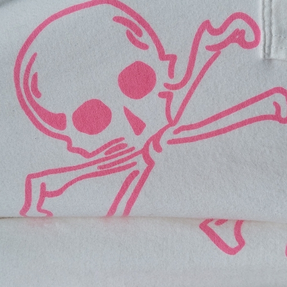 Victoria's Secret Hoodie Sweatshirt Jacket white w/ Pink Skull & Crossbones Sz S - Picture 3 of 6